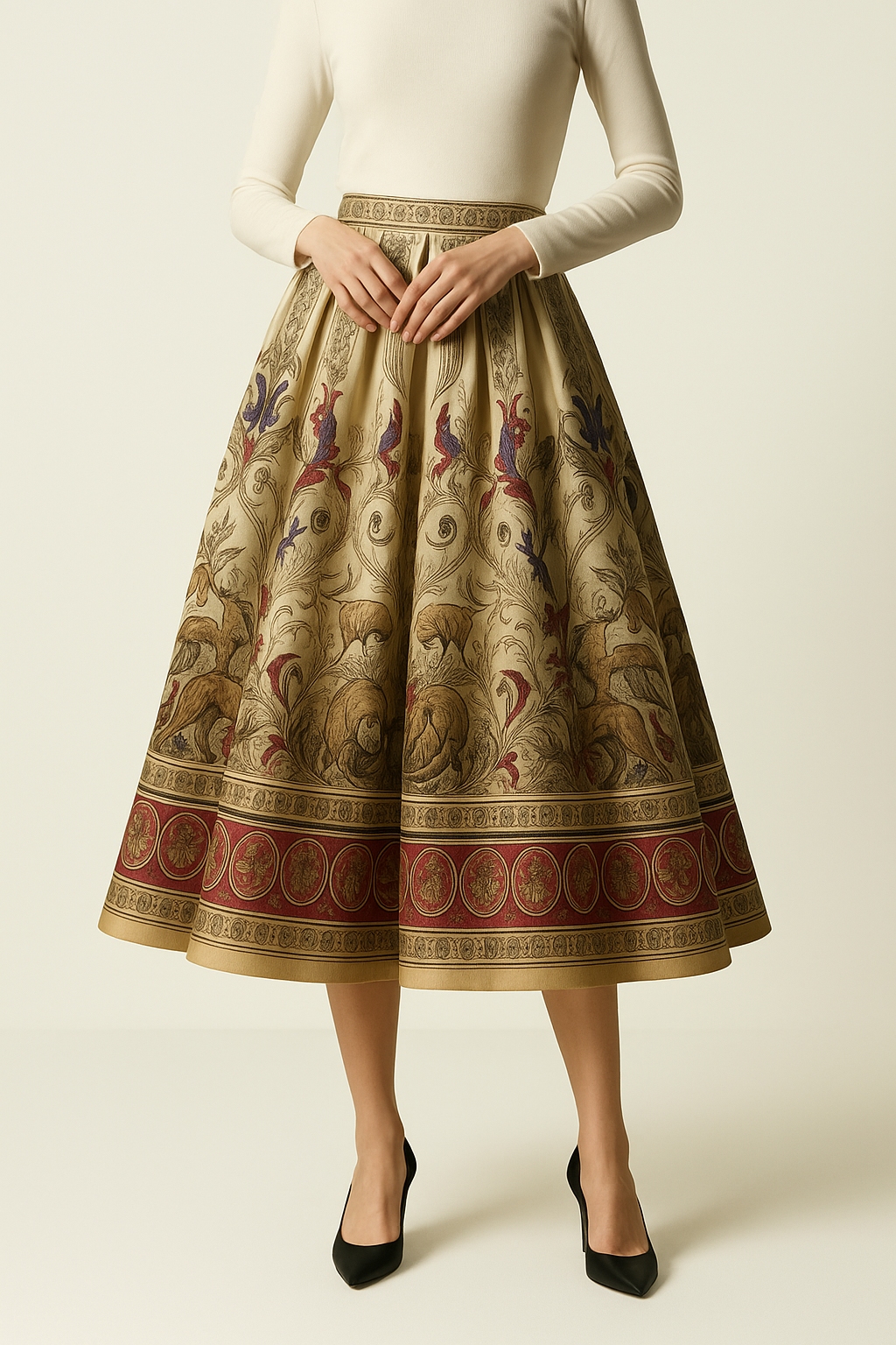 Box-Pleated Midi Skirt